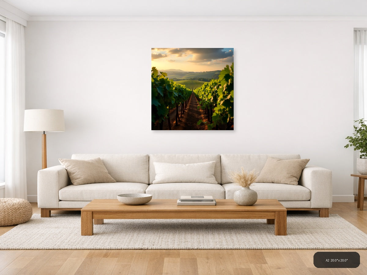 Golden Hour Vineyard Landscape Photography Wall Art — A2 / Living Room