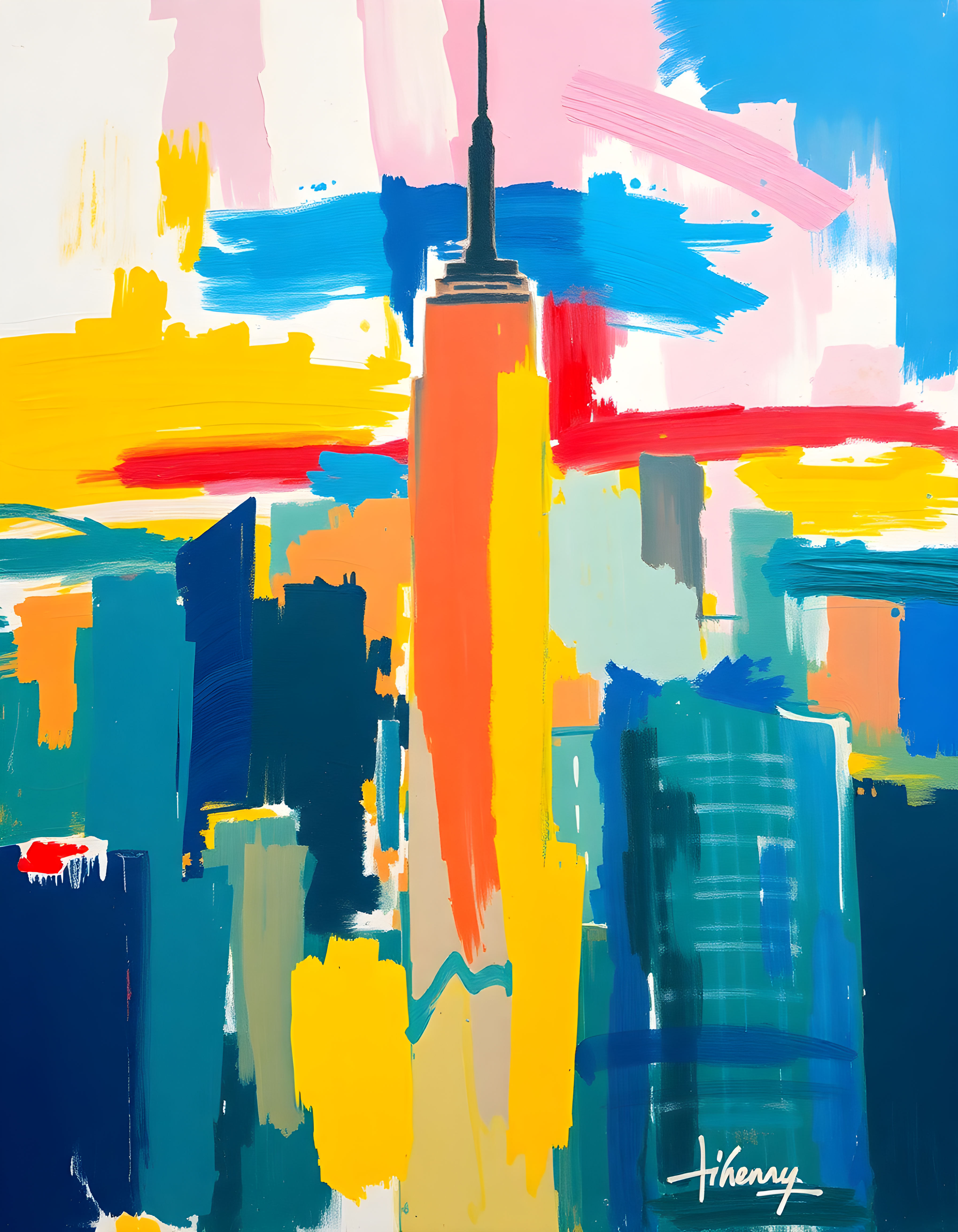 Abstract NYC Skyline - Vibrant Colorful Urban Wall Art