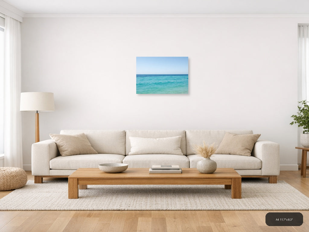 Minimalist Turquoise Ocean Horizon Wall Art — A4 / Living Room