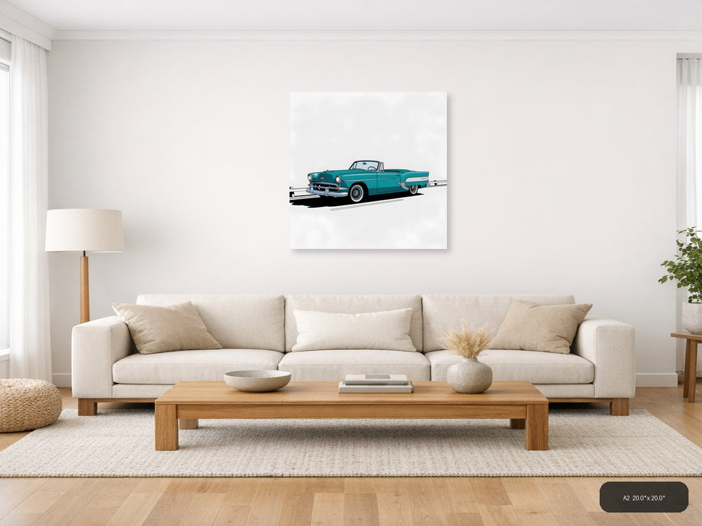 Turquoise Classic Convertible Car Minimalist Wall Art — A2 / Living Room