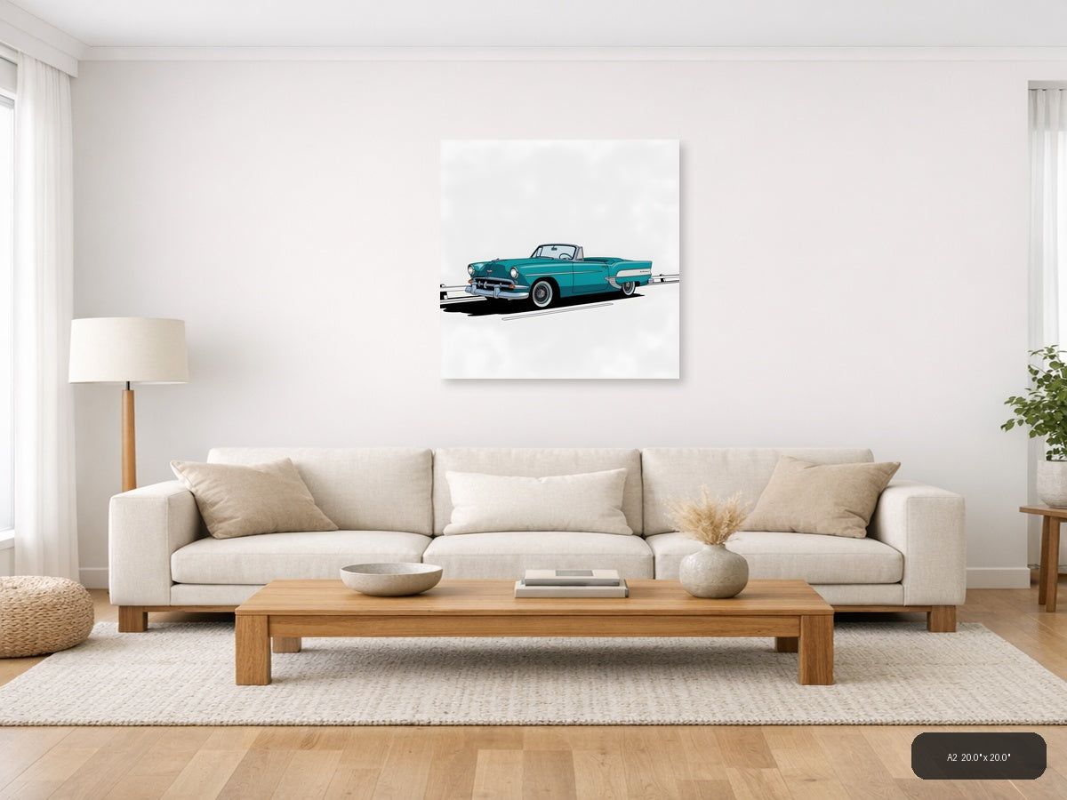 Turquoise Classic Convertible Car Minimalist Wall Art — A2 / Living Room