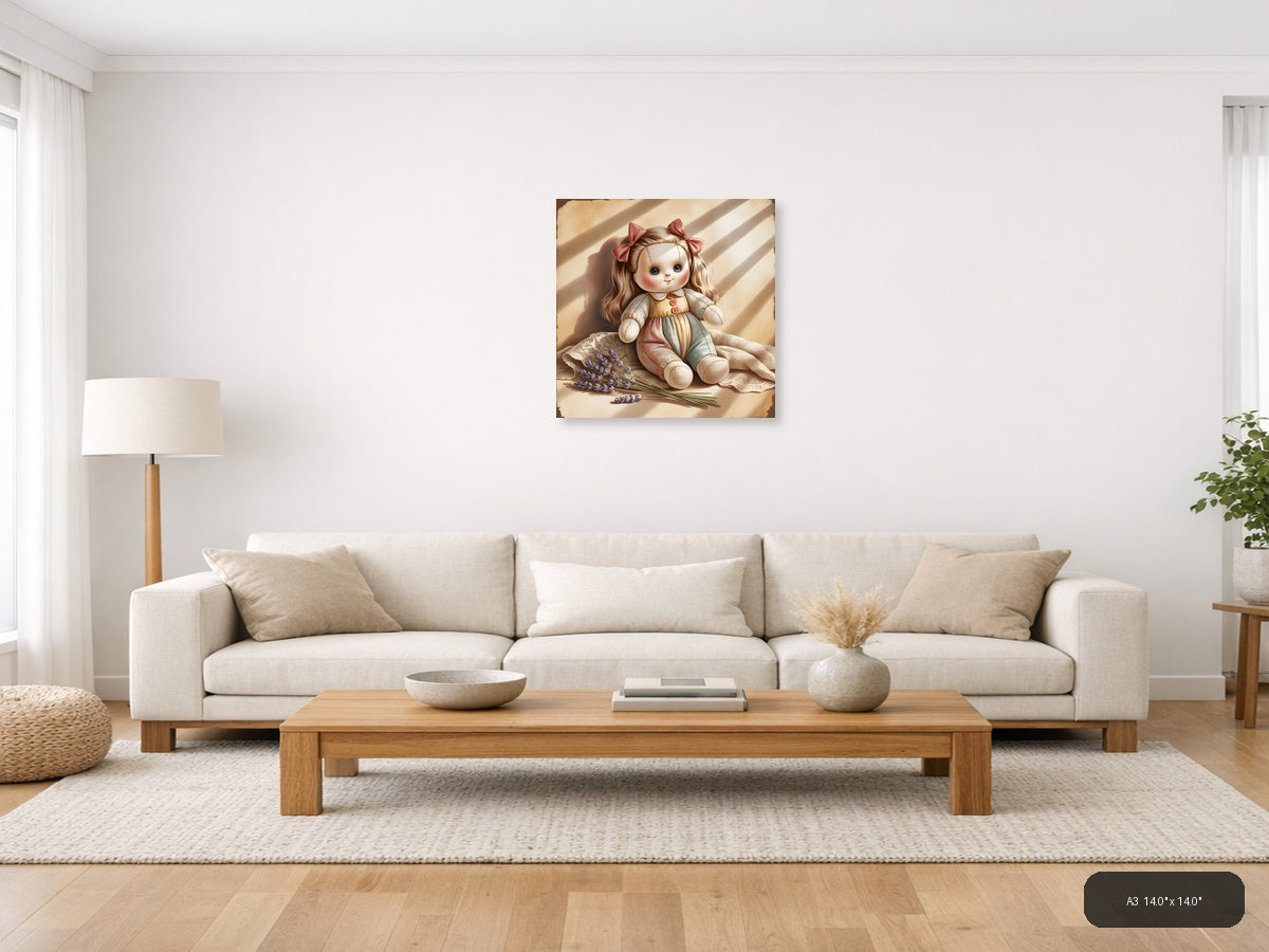 Vintage Rag Doll with Lavender - Cottage Core Wall Art — A3 / Living Room