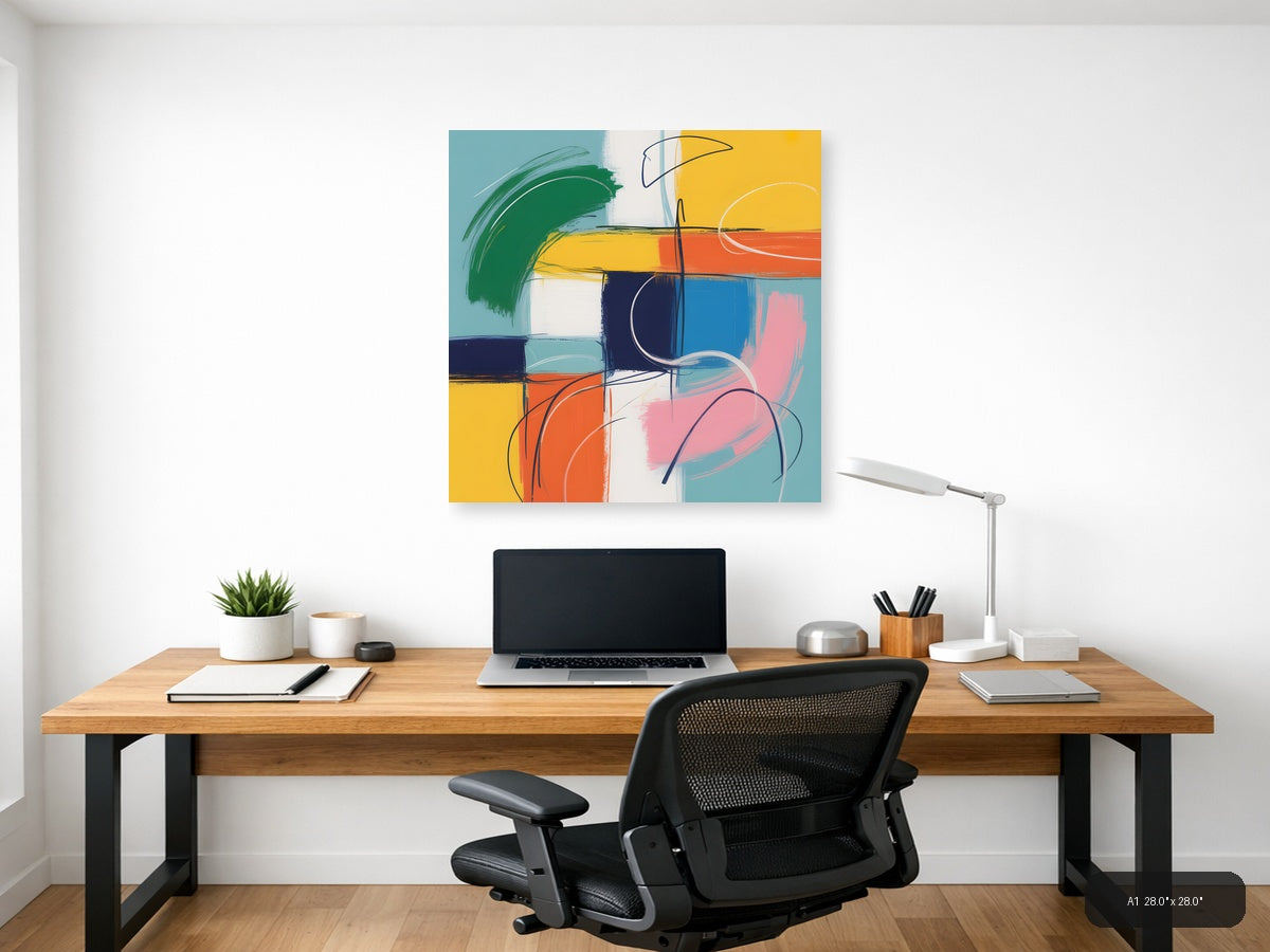 Colorful Abstract Geometric Blocks and Lines Wall Art — A1 / Office