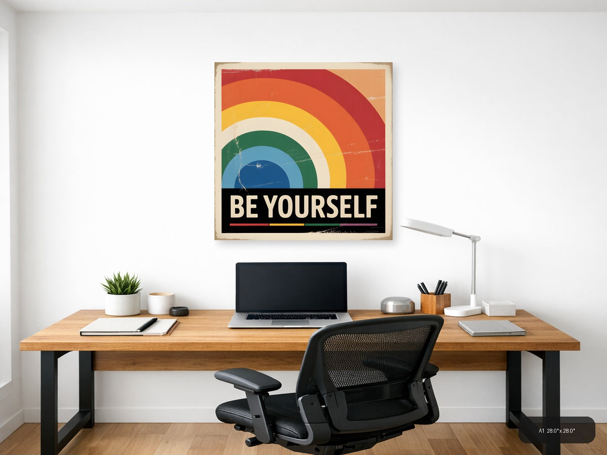 Be Yourself Rainbow Vintage Retro Wall Art — A1 / Office