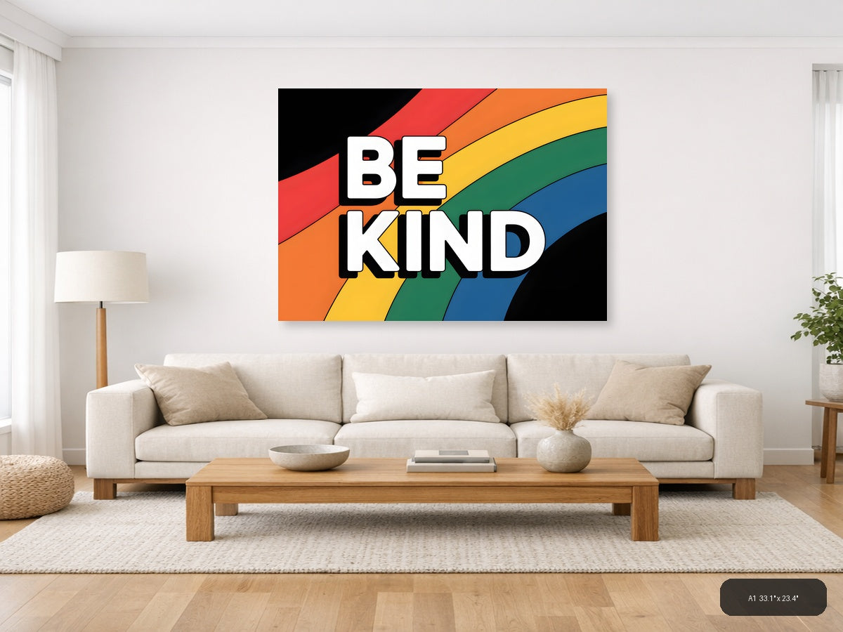 Be Kind Rainbow Typography Photography Wall Art — A1 / Living Room