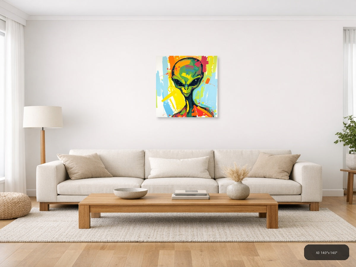 Colorful Abstract Alien Head Modern Wall Art — A3 / Living Room