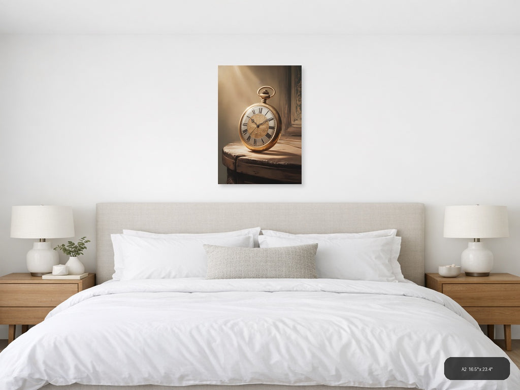 Vintage Gold Pocket Watch on Wood - Steampunk Wall Art — A2 / Bedroom