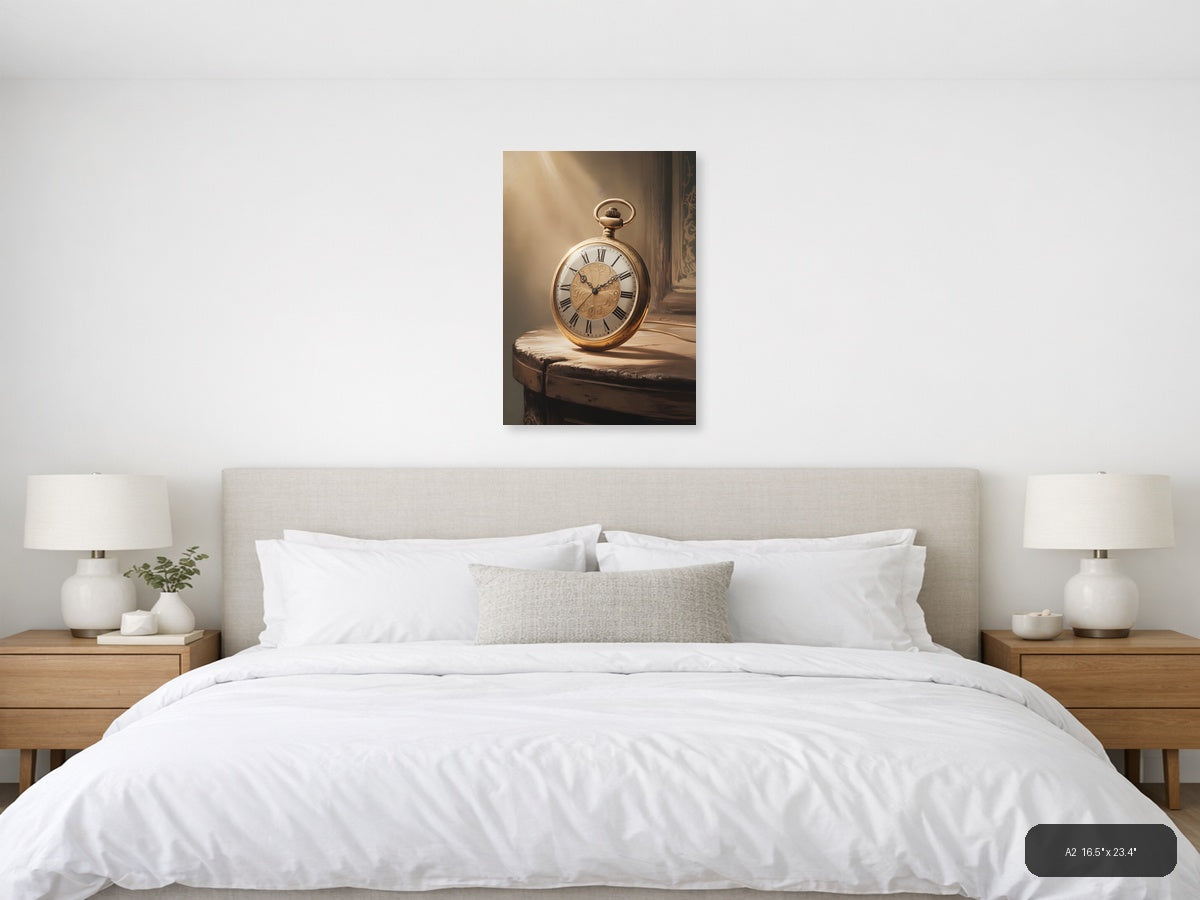 Vintage Gold Pocket Watch on Wood - Steampunk Wall Art — A2 / Bedroom