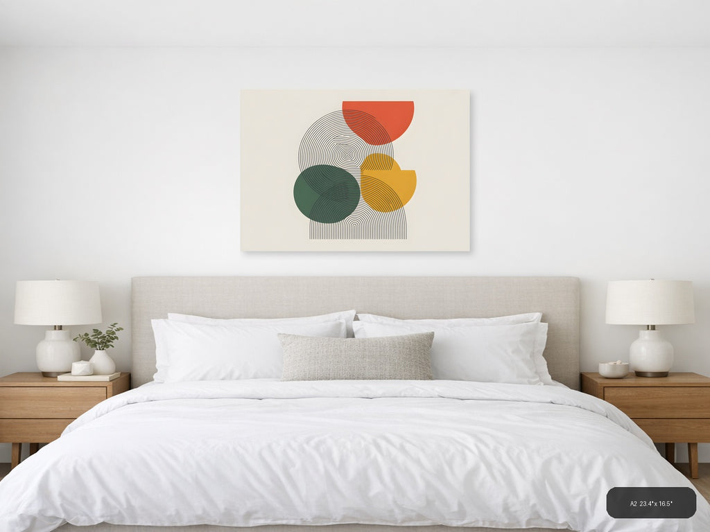 Abstract Line Art with Geometric Shapes Wall Art — A2 / Bedroom