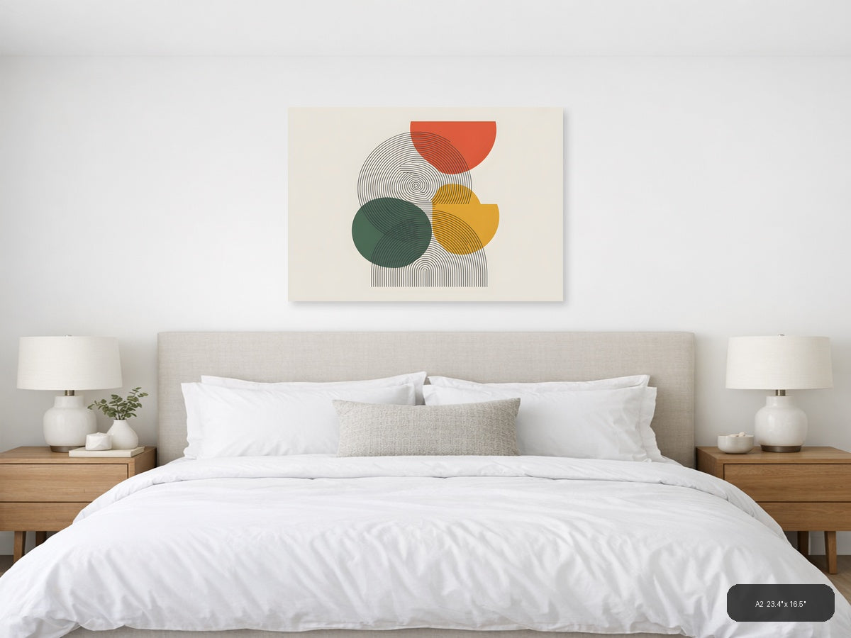 Abstract Line Art with Geometric Shapes Wall Art — A2 / Bedroom