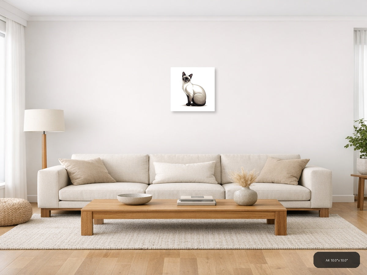 Siamese Cat Portrait Minimalist Wall Art — A4 / Living Room