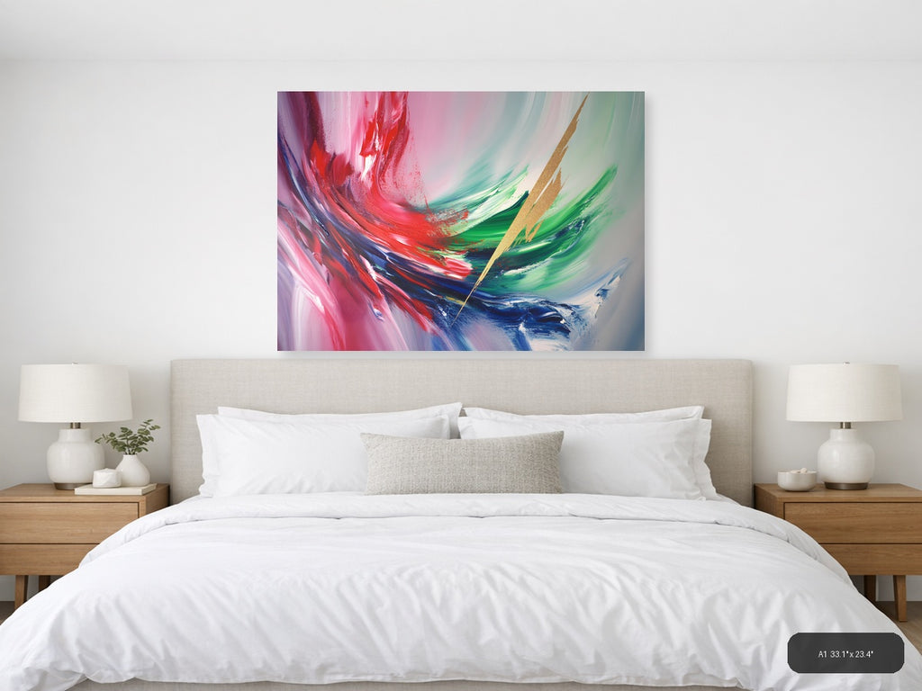 Abstract Fluid Motion Pink Red Green Blue Wall Art — A1 / Bedroom