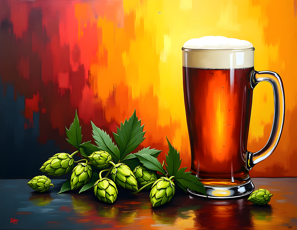 Beer Hops Abstract Red Orange Yellow Wall Art