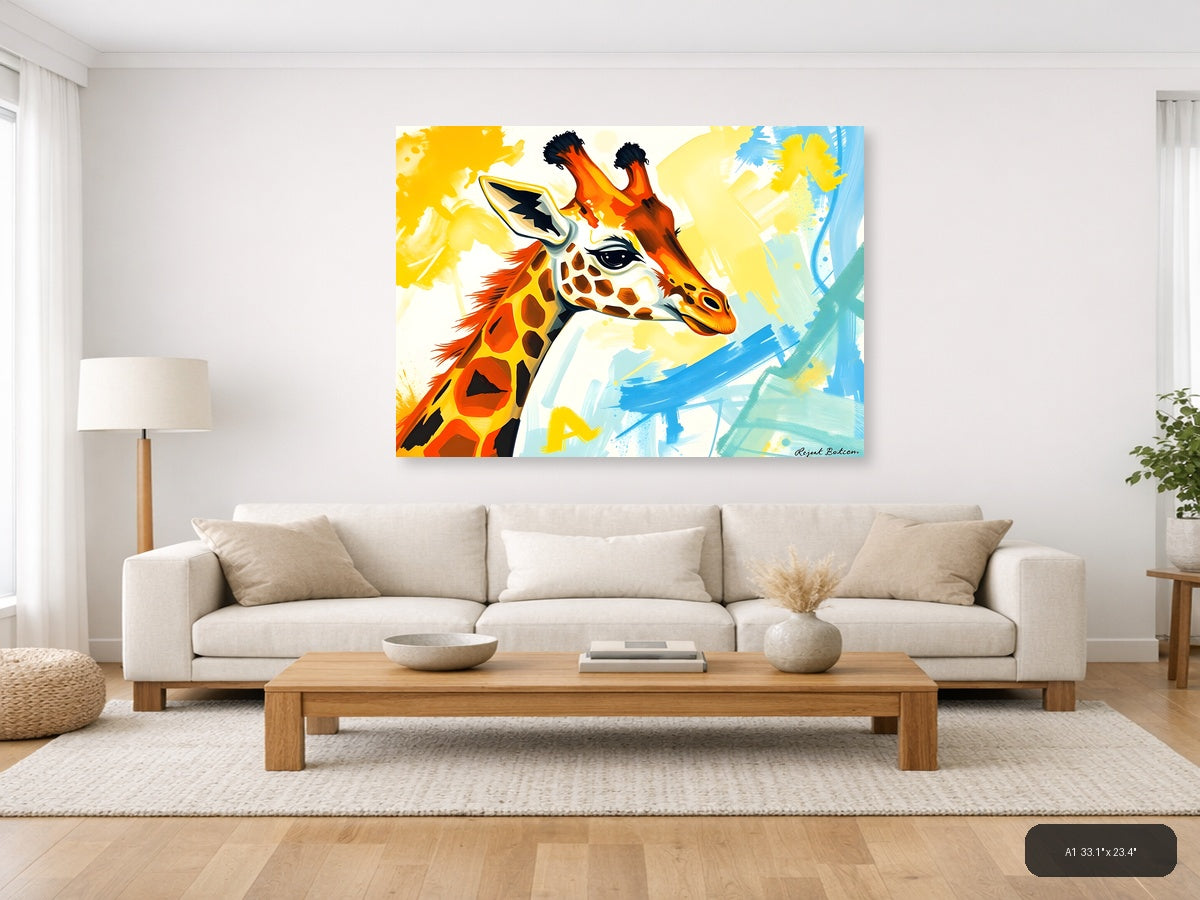 Vibrant Abstract Giraffe Portrait Modern Wall Art — A1 / Living Room