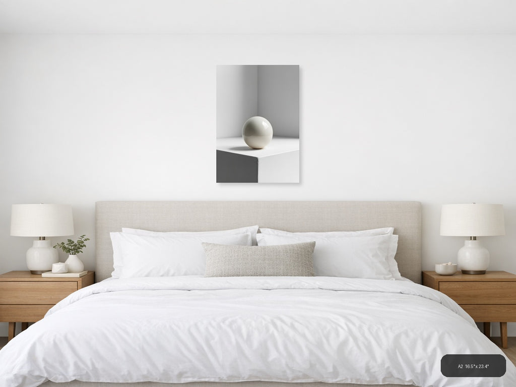 Minimalist White Sphere on Pedestal Wall Art — A2 / Bedroom