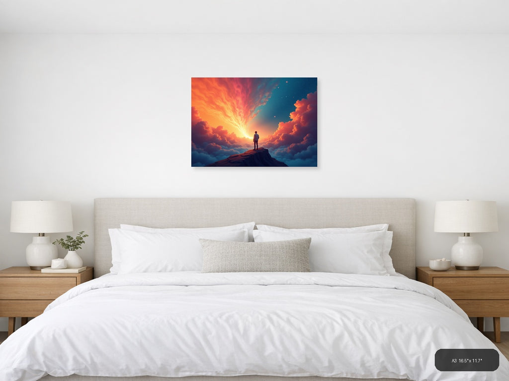 Sunset Sky Abstract Figure on Mountain Peak Wall Art — A3 / Bedroom