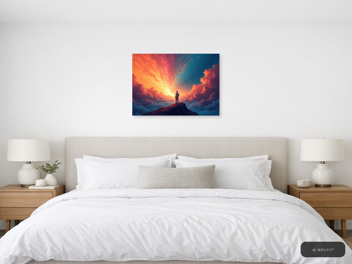 Sunset Sky Abstract Figure on Mountain Peak Wall Art — A3 / Bedroom