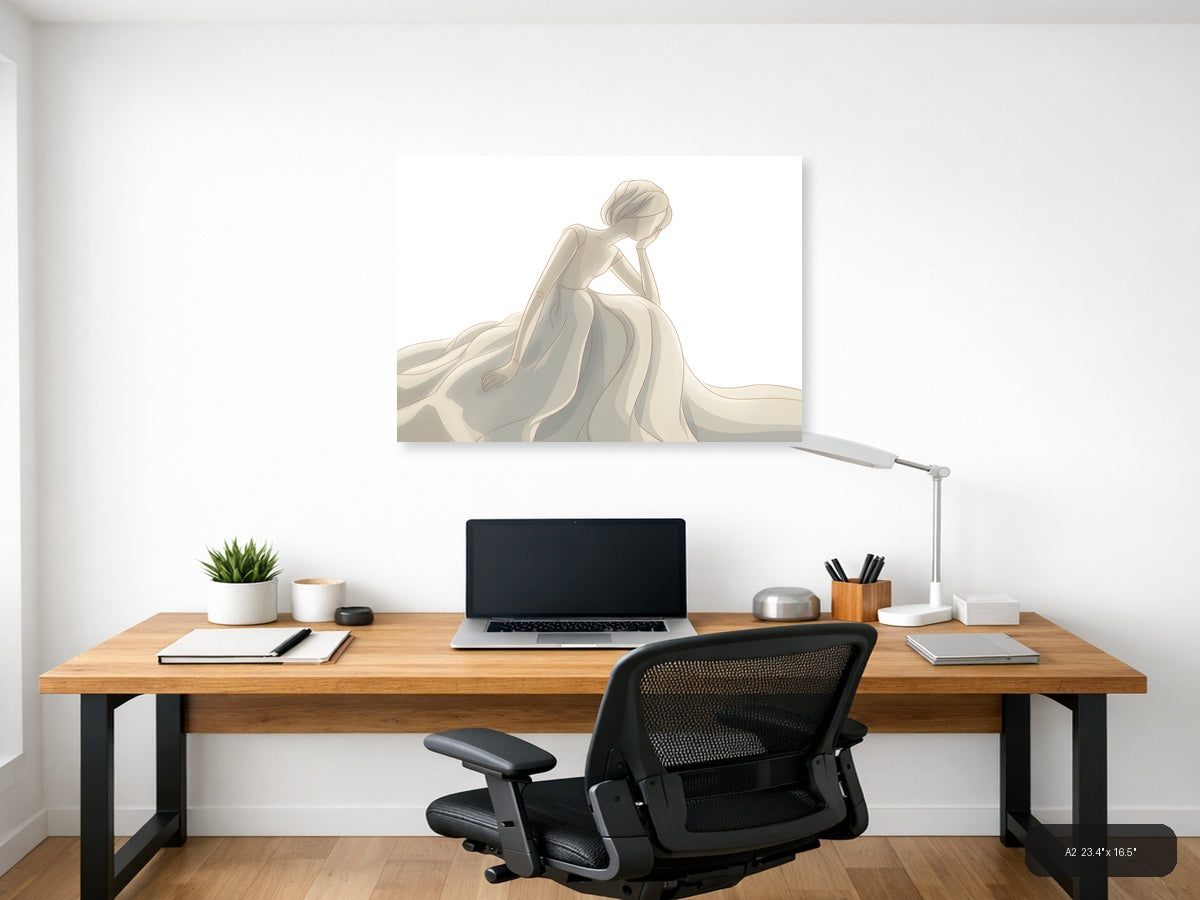 Elegant Woman in Flowing Gown Minimalist Wall Art — A2 / Office