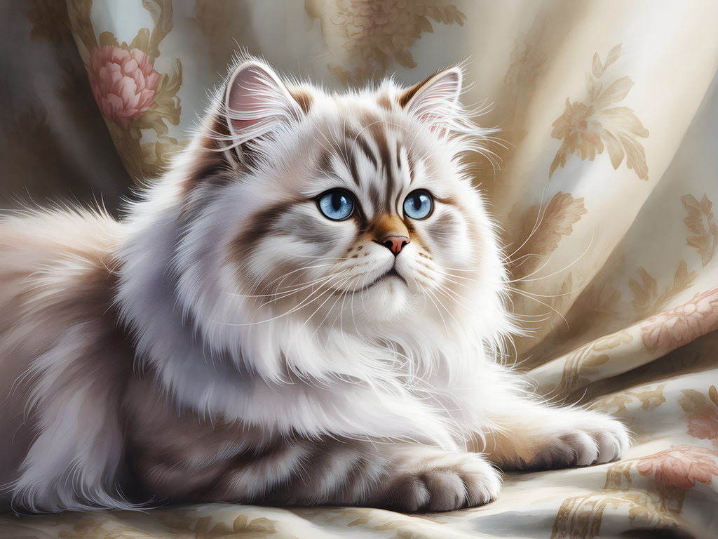 White Persian Cat with Blue Eyes Watercolor Wall Art