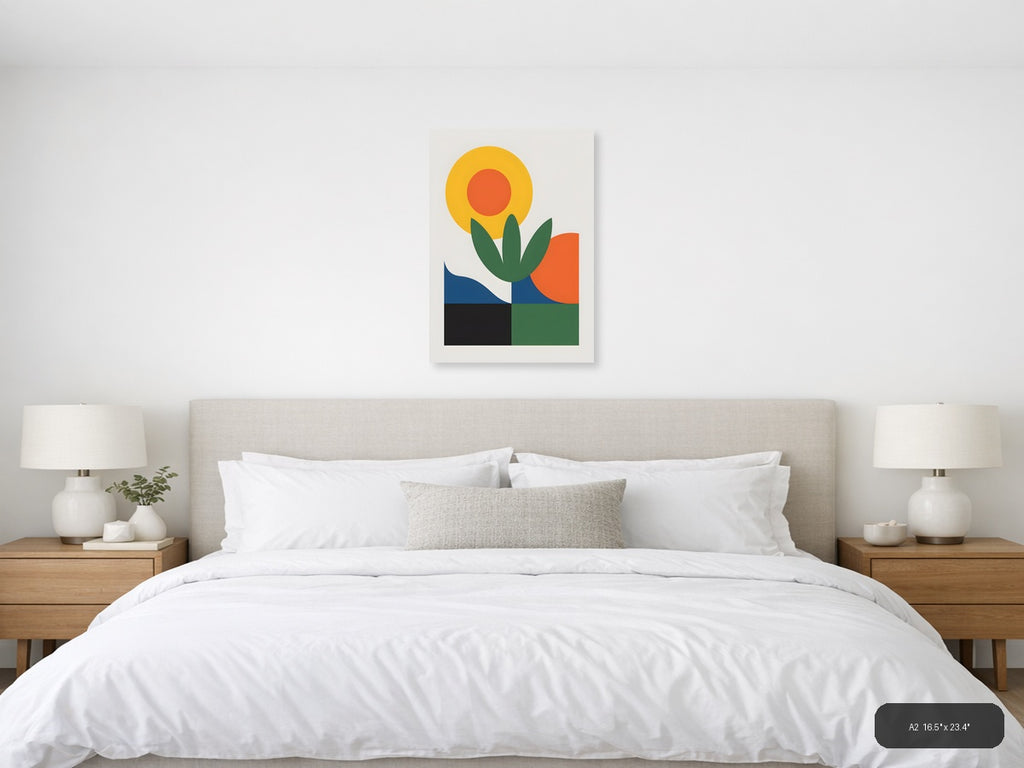 Minimalist Flower with Sun and Landscape Wall Art — A2 / Bedroom