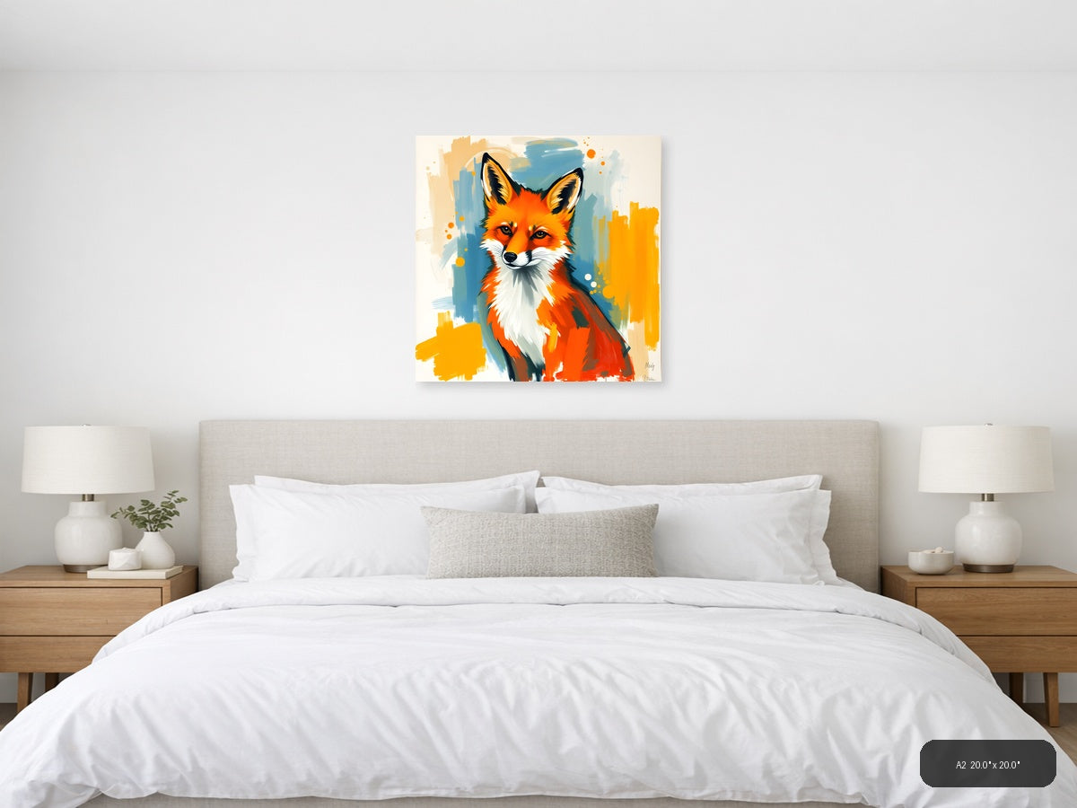 Vibrant Orange Fox Abstract Modern Wall Art — A2 / Bedroom