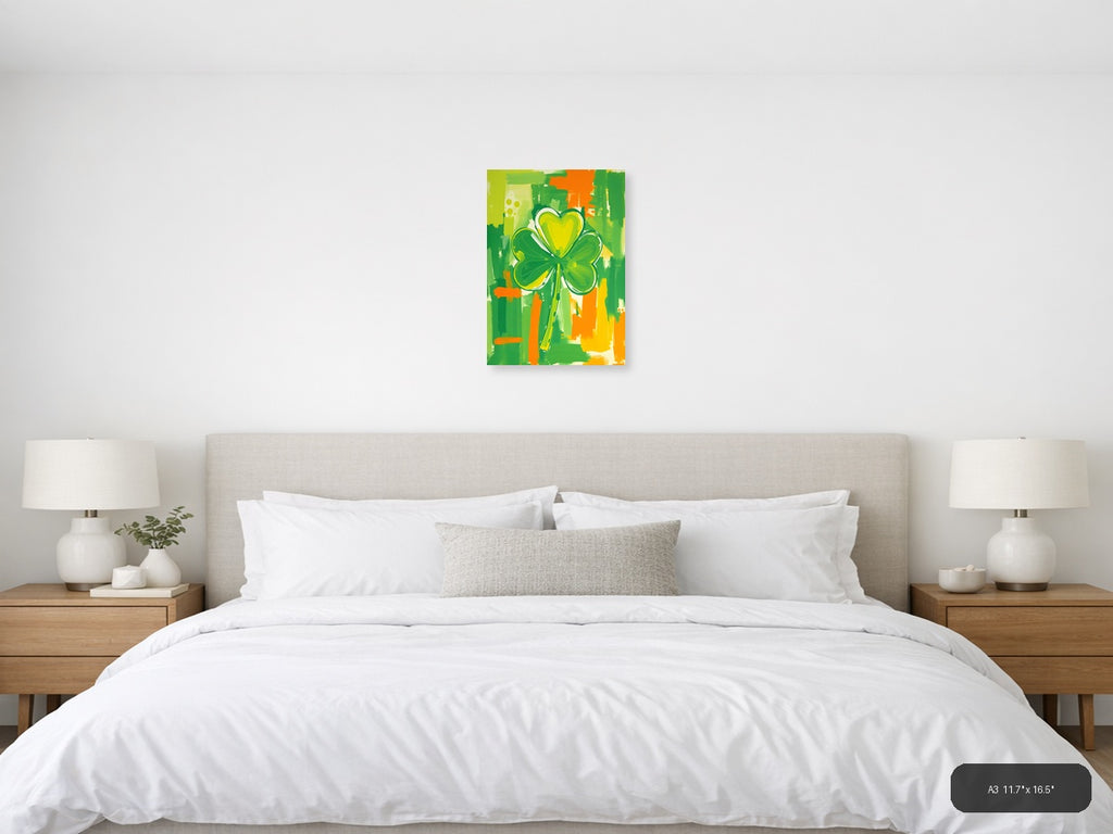 Abstract Four Leaf Clover with Heart - Green Wall Art — A3 / Bedroom