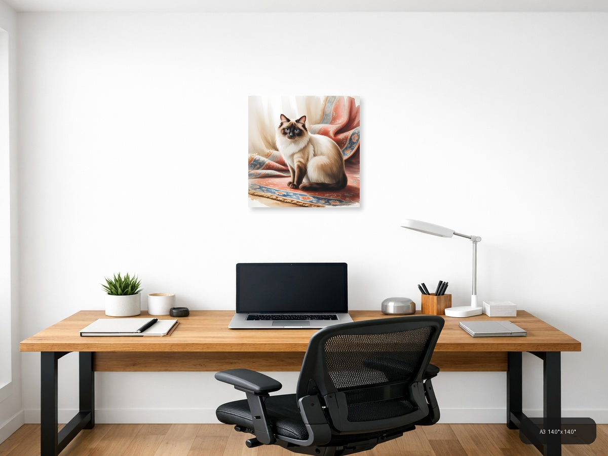 Siamese Cat with Blue Eyes Watercolor Wall Art — A3 / Office