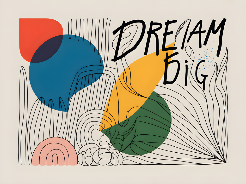 Dream Big Line Art with Colorful Geometric Shapes Wall Art