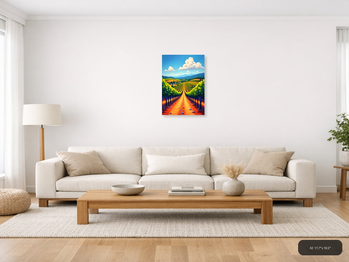 Vibrant Vineyard Valley Abstract Landscape Wall Art — A3 / Living Room