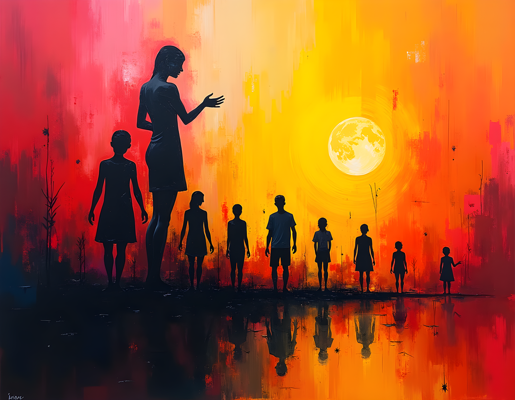 Abstract Silhouettes Sunset Moon Reflection Wall Art