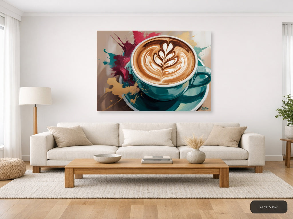 Abstract Coffee Cup Latte Art Splatter Wall Art — A1 / Living Room