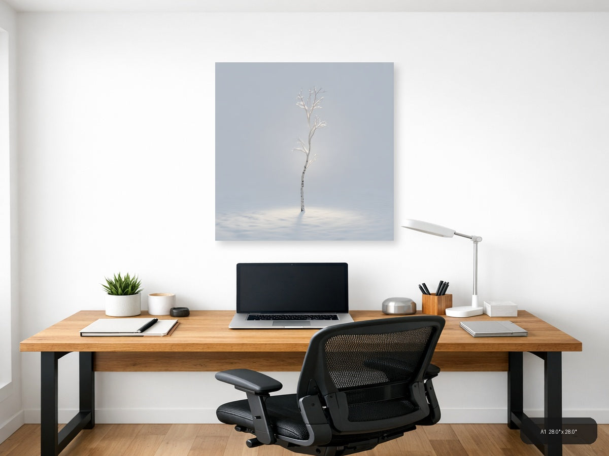 Minimalist Frosted Birch Tree Winter Wall Art — A1 / Office