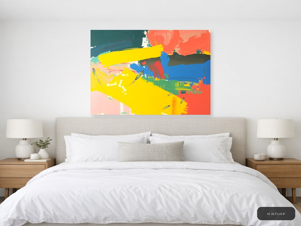 Vibrant Abstract Landscape with Boats - Modern Wall Art — A1 / Bedroom