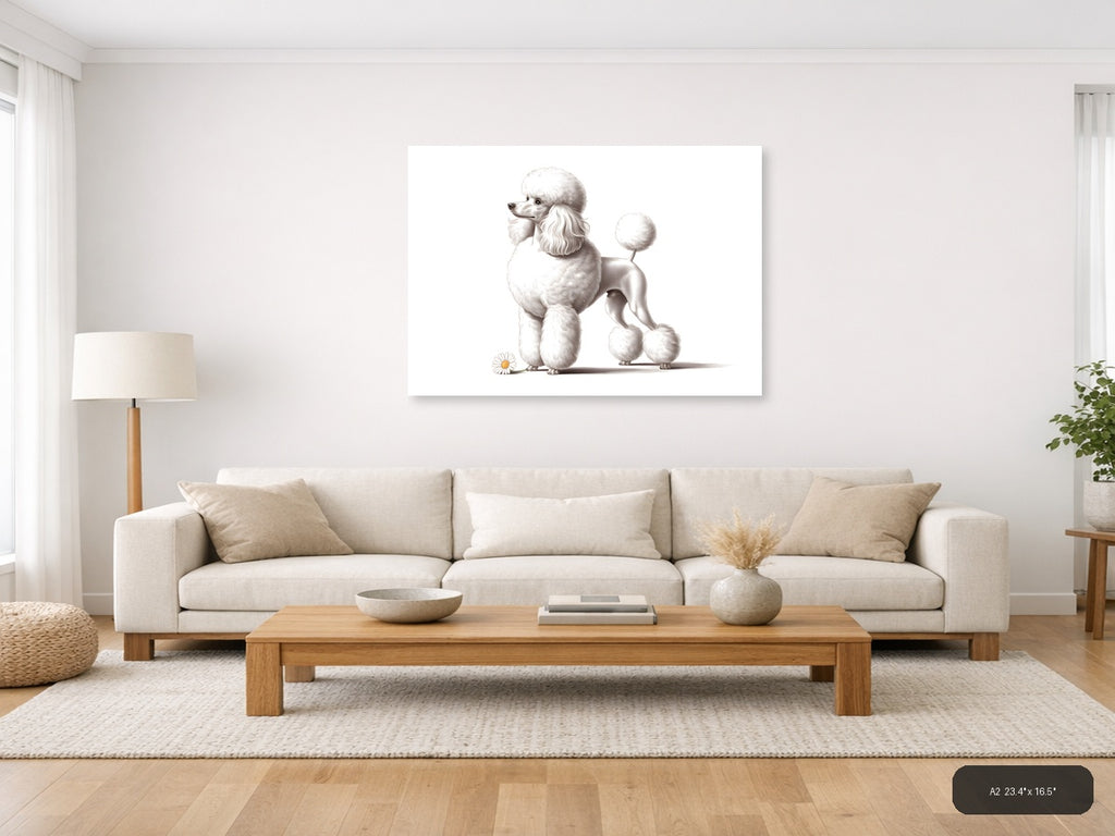 Poodle — Minimalist (Landscape) Canvas Print | Minimalist Wall Art | A4 A3 A2 A1 — A2 (Living Room)