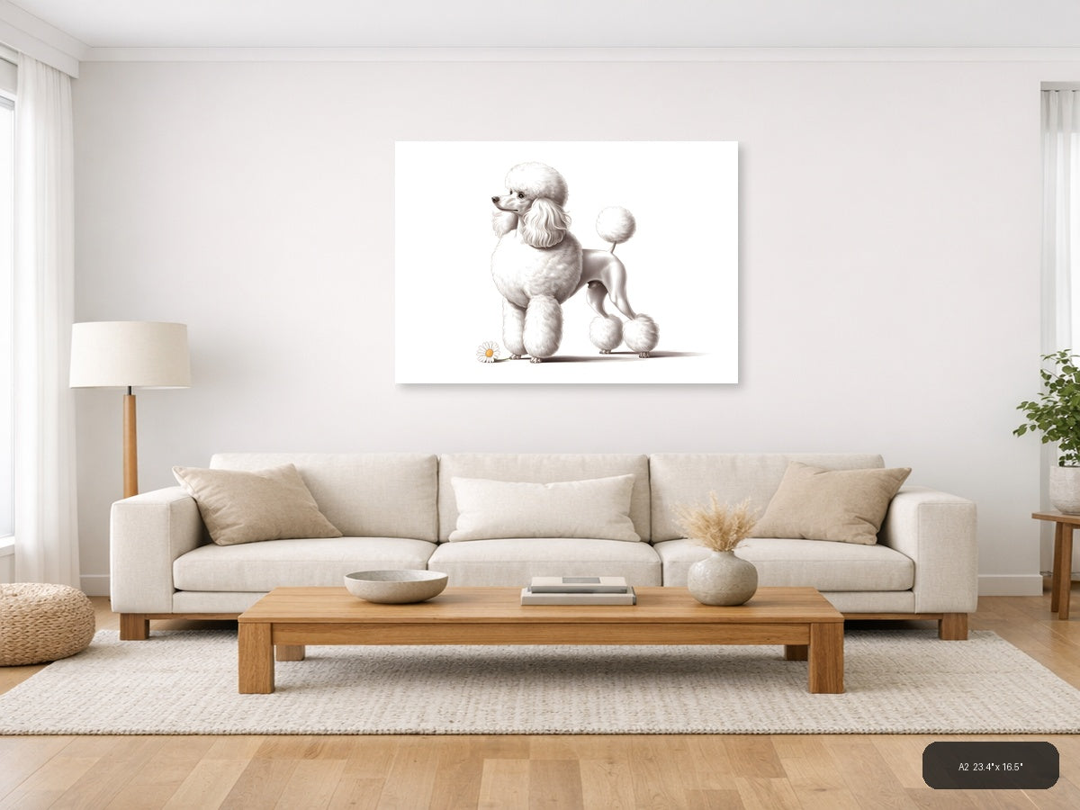 Poodle — Minimalist (Landscape) Canvas Print | Minimalist Wall Art | A4 A3 A2 A1 — A2 (Living Room)