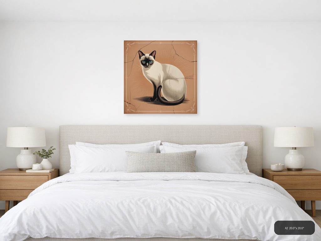 Siamese Cat with Blue Eyes Vintage Square Wall Art — A2 / Bedroom