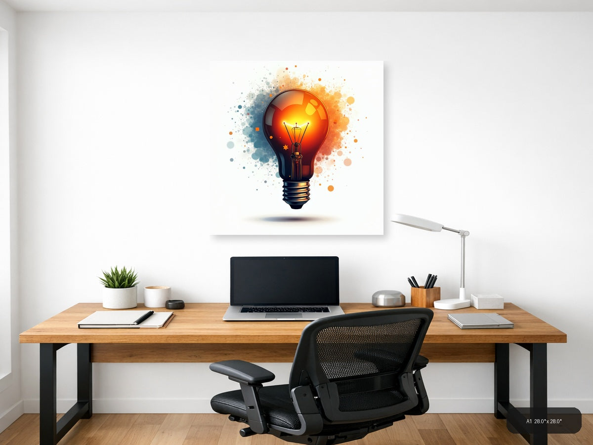 Glowing Lightbulb Abstract Watercolor Wall Art — A1 / Office