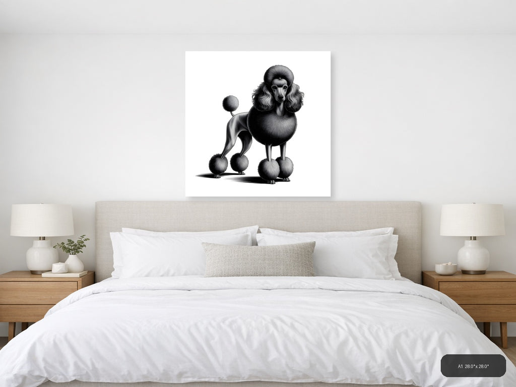 Standard Poodle Portrait Minimalist Black & White Wall Art — A1 / Bedroom