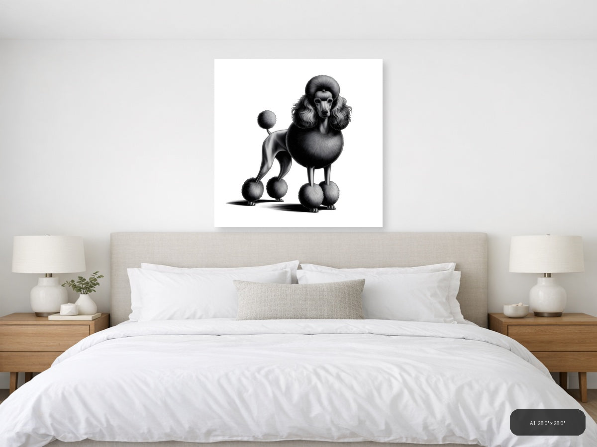 Standard Poodle Portrait Minimalist Black & White Wall Art — A1 / Bedroom