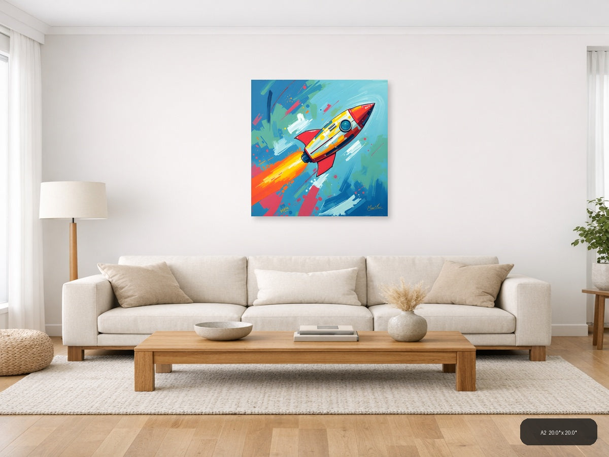 Colorful Rocket Launch Abstract Modern Wall Art — A2 / Living Room