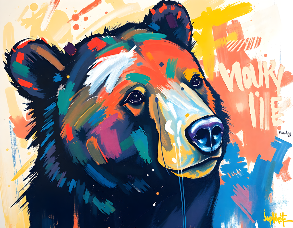 Colorful Abstract Bear Portrait Modern Wall Art