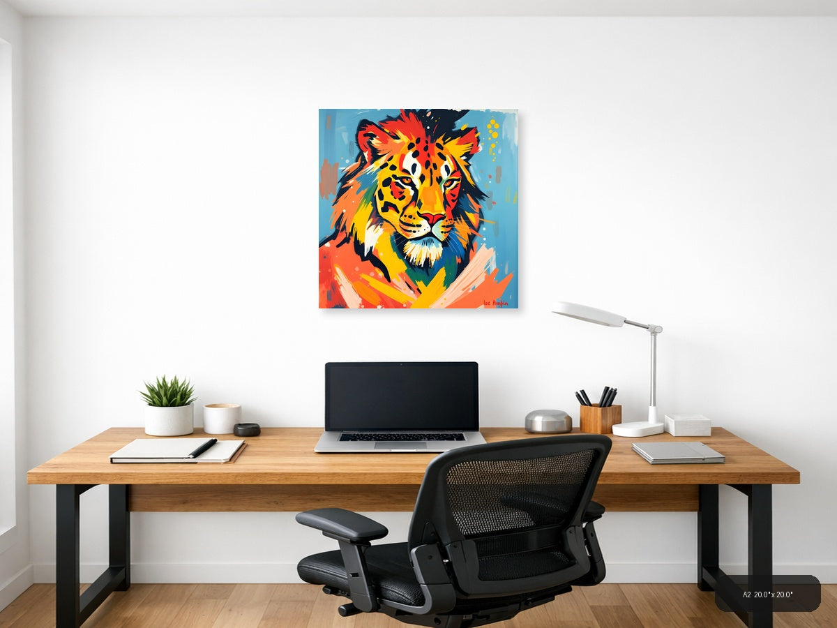 Vibrant Abstract Lion Head Colorful Wall Art — A2 / Office