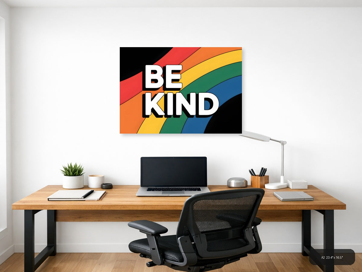 Be Kind Rainbow Typography Photography Wall Art — A2 / Office