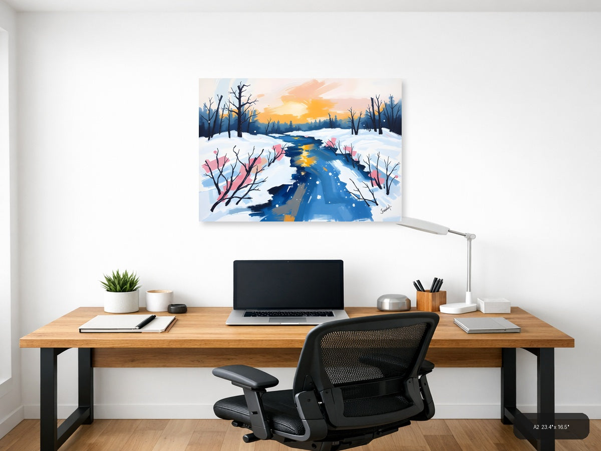 Winter Stream Abstract Landscape Canvas Wall Art — A2 / Office
