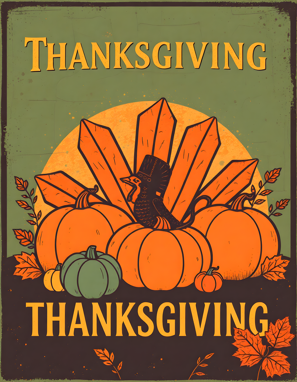 Vintage Thanksgiving Turkey & Pumpkins Harvest Wall Art