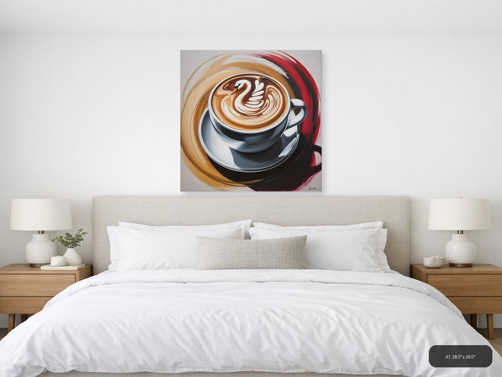Abstract Coffee Cup Latte Art Swan Design Wall Art — A1 / Bedroom
