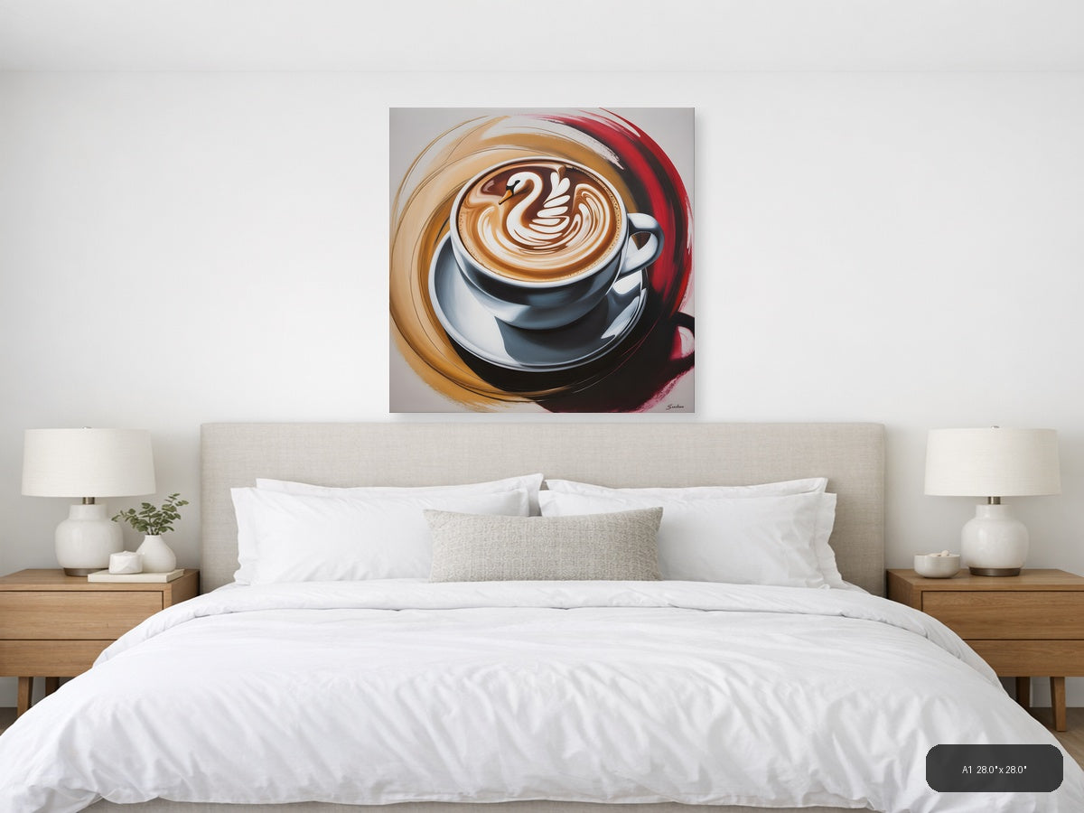 Abstract Coffee Cup Latte Art Swan Design Wall Art — A1 / Bedroom