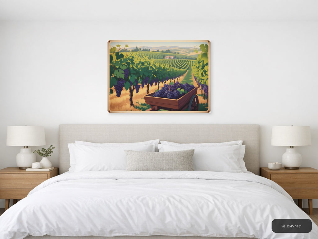Vintage Tuscan Vineyard Harvest Landscape Wall Art — A2 / Bedroom
