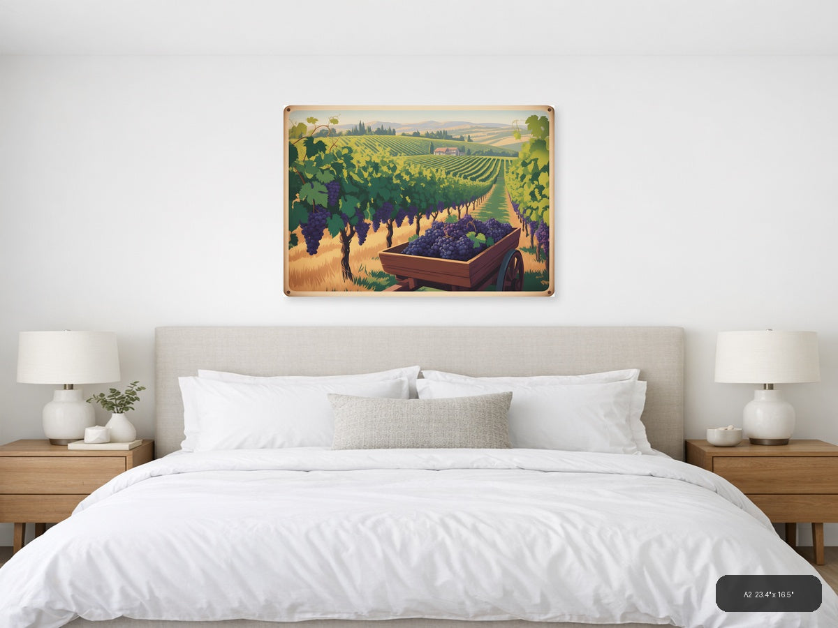 Vintage Tuscan Vineyard Harvest Landscape Wall Art — A2 / Bedroom