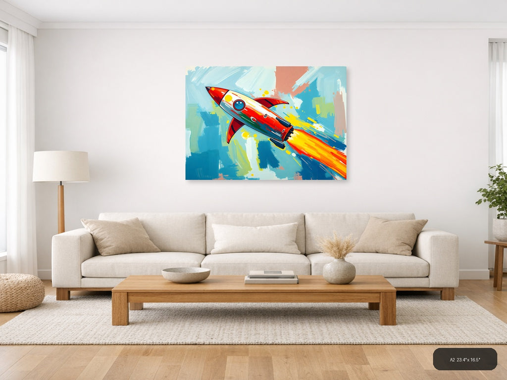 Retro Rocket Launch Abstract Illustration Wall Art — A2 / Living Room